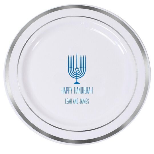 Happy Hanukkah Menorah Premium Banded Plastic Plates